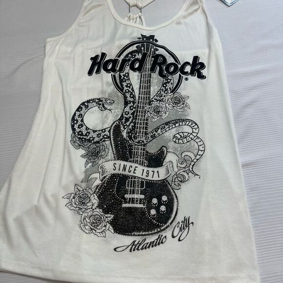 NWT Hard Rock Cafe Atlantic City Snake Guitar Crystal Embellished Tank Top Sz XL - Picture 2 of 9